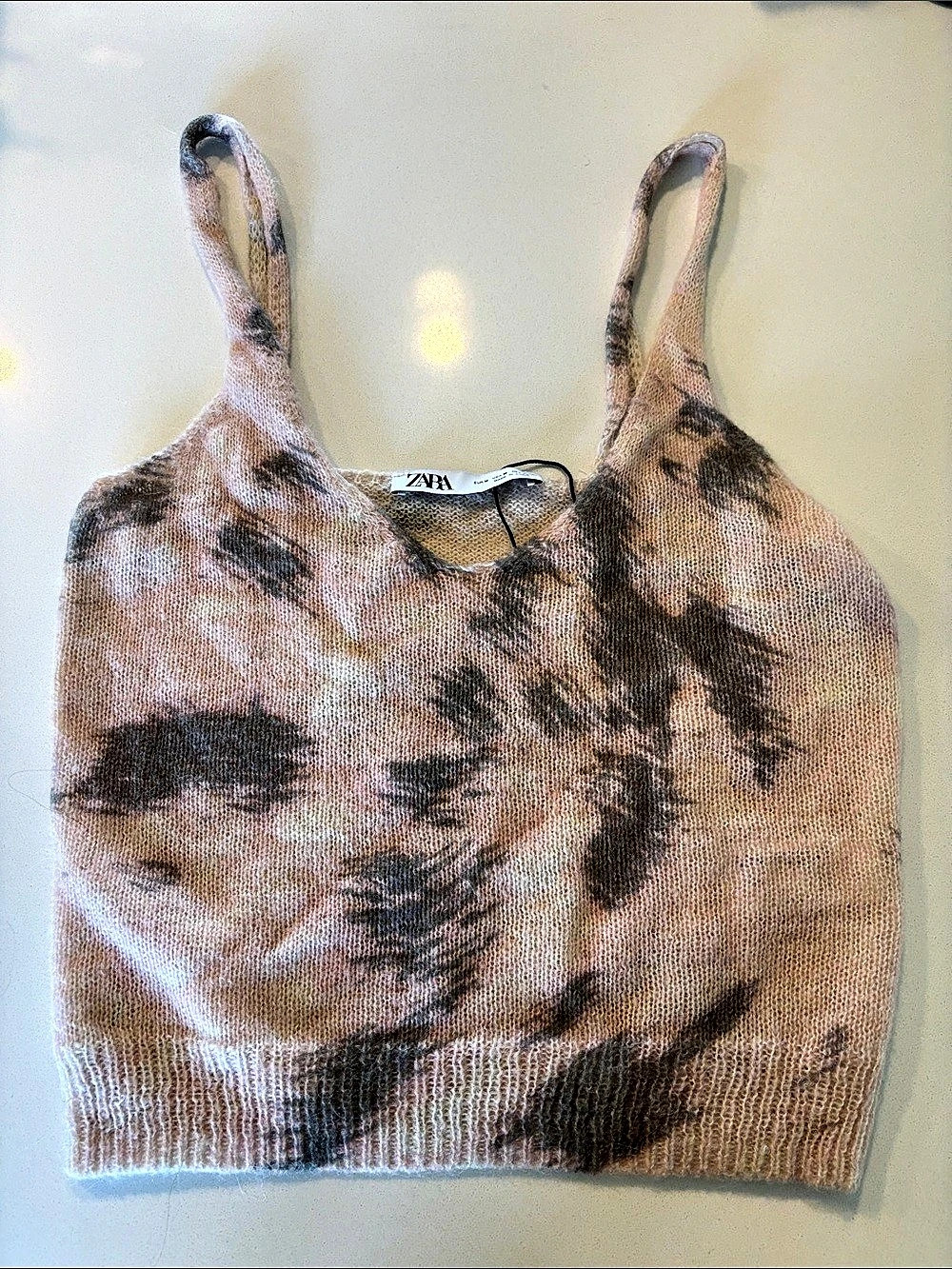 Zara Animal Print Knit Camisole in Pink & Brown Size Medium